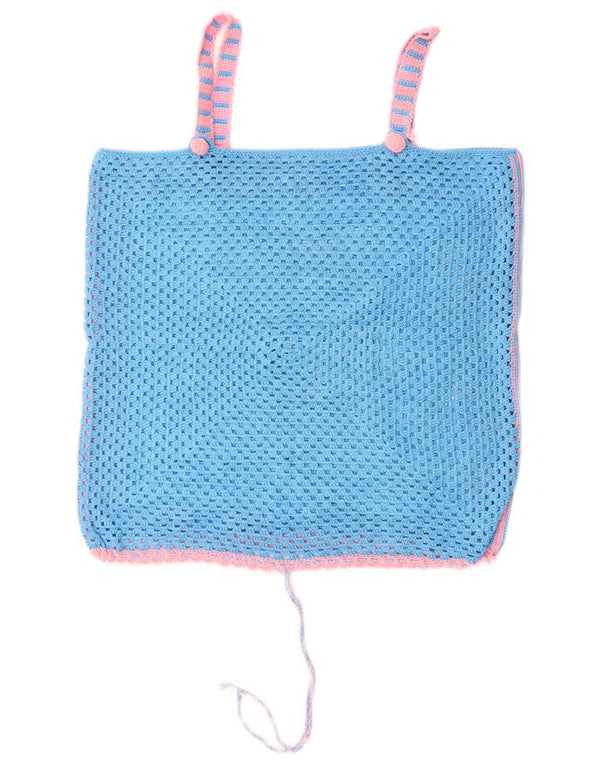 VINTAGE Femmes Crochet Cami Top UK 14 Bleu Moyen