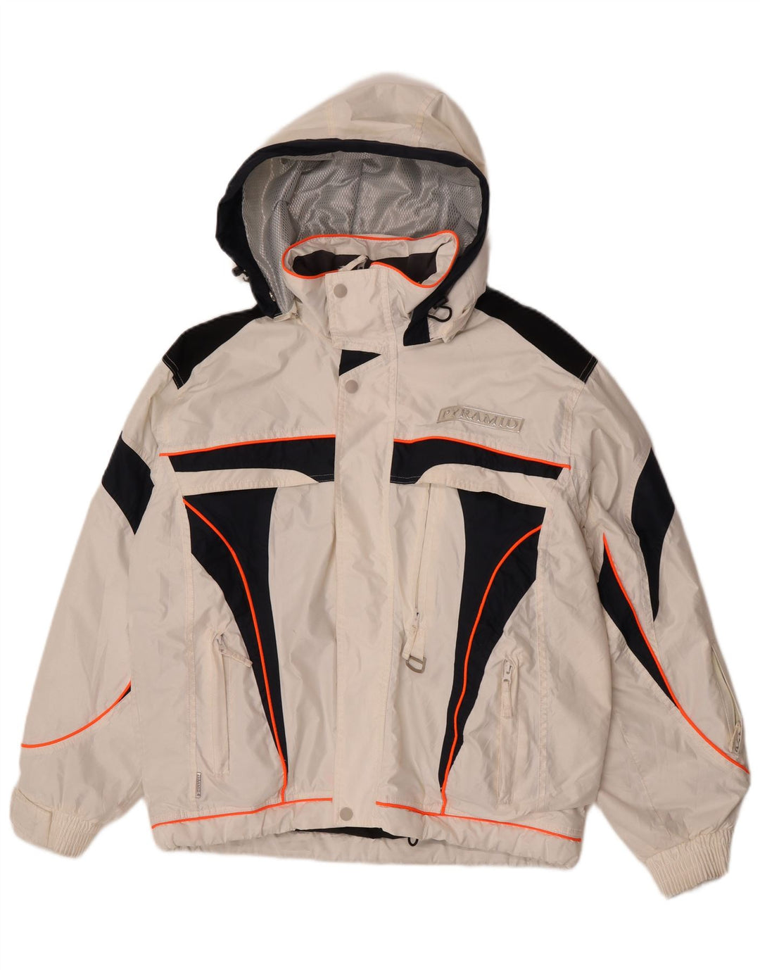 Pyramid Veste de ski à capuche pour homme UK 36 Small Blanc Colorblock Nylon