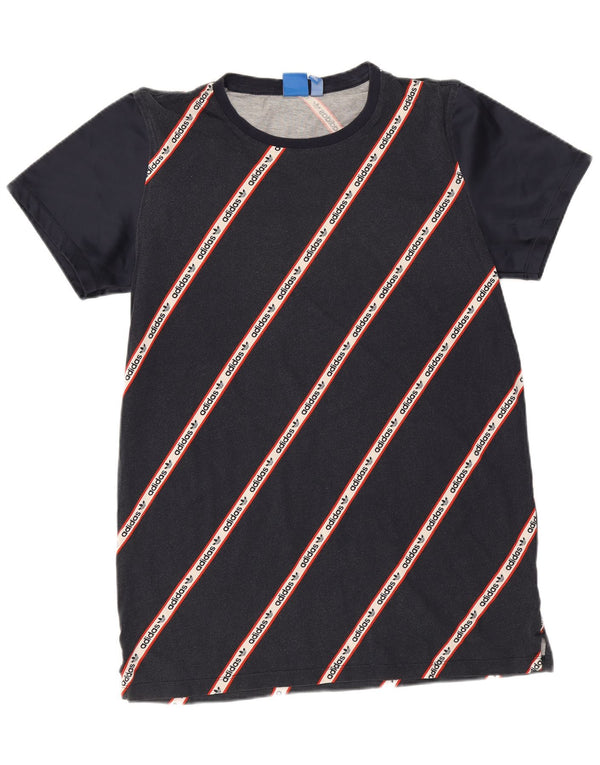 Adidas T-shirt graphique pour femme UK 14 Bleu marine moyen Coton