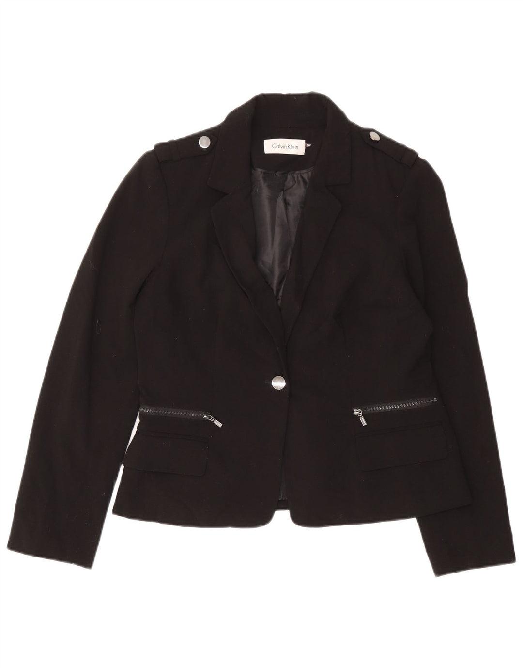 Calvin Klein Veste blazer militaire à 1 bouton pour femme UK 8 Small Noir