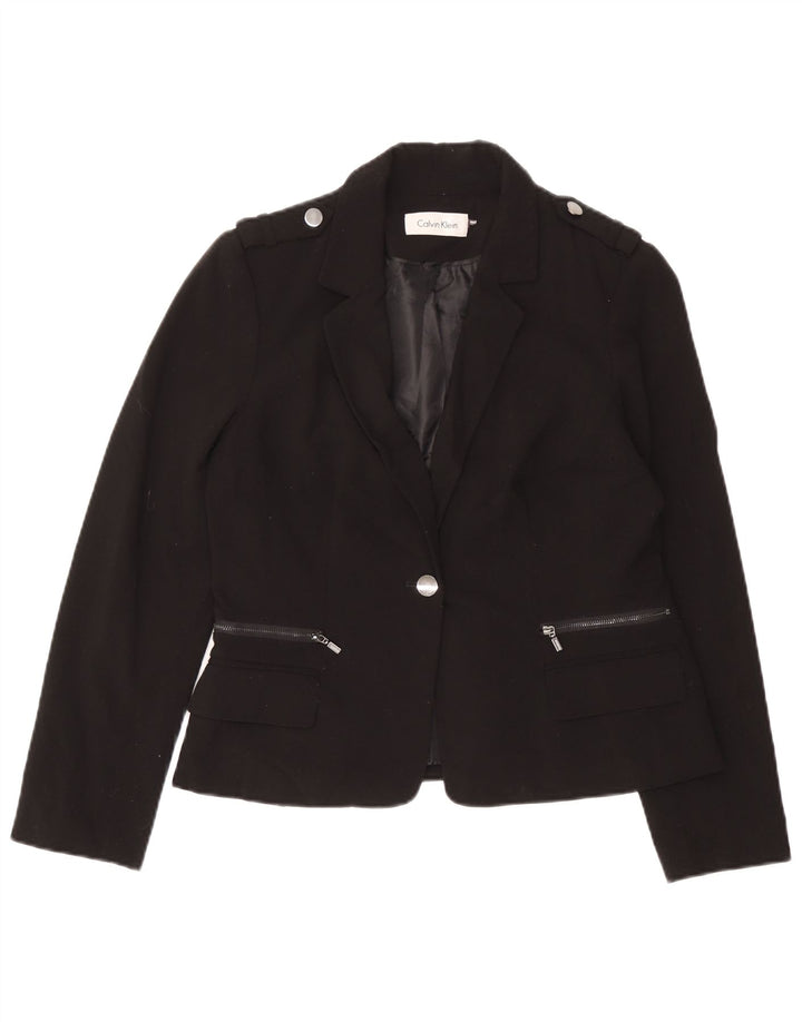 Calvin Klein Veste blazer militaire à 1 bouton pour femme UK 8 Small Noir