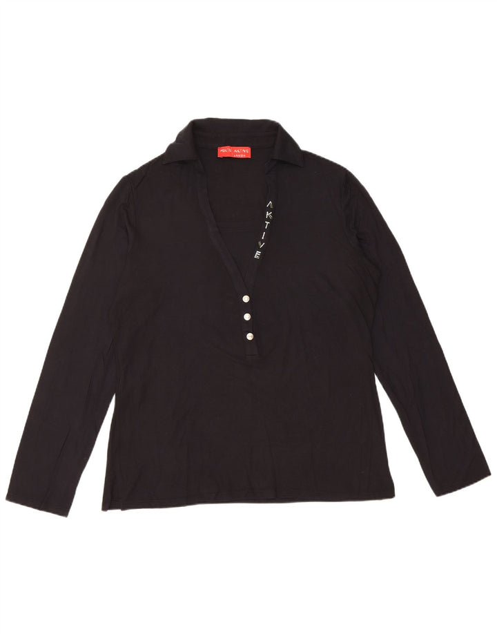 PERTE BY KRIZIA Polo à manches longues pour femme UK 14 Viscose noir moyen