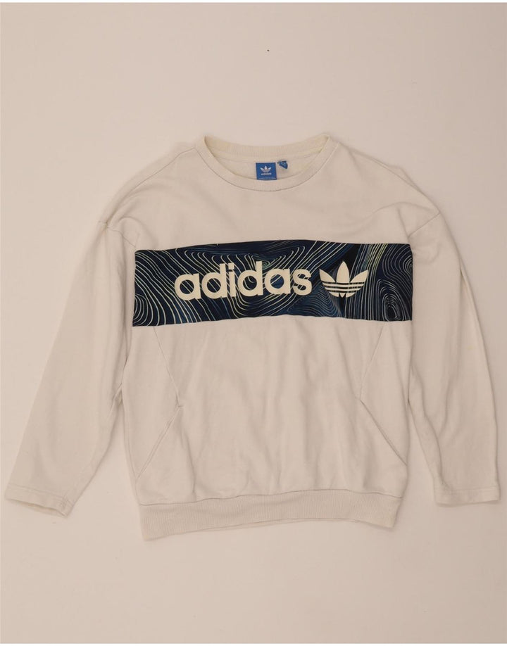 ADIDAS Womens Oversized Sweatshirt Jumper UK 8 Small  White Colourblock Vintage Adidas and Second-Hand Adidas from Messina Hembry 