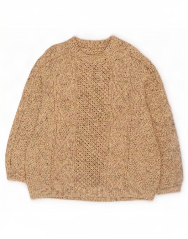 Pull vintage à col rond pour homme 2XL Beige