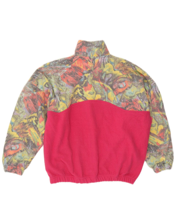 vintage Womens Abstract Pattern Fleece Jumper UK 20 2XL Rose Colourblock