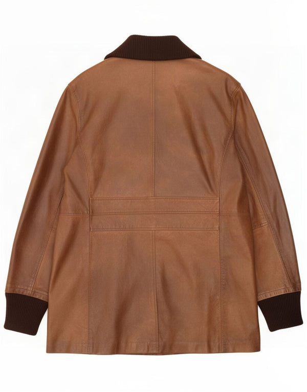 Vintage Mens Leather Coat UK 42 XL Brown Colourblock