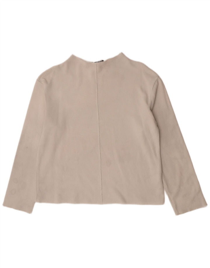 Zara Femme Top Manches Longues UK 14 Moyen Blanc Coton