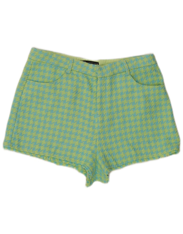Zara Short taille haute décontracté pour femme 2XL W34 en coton pied-de-poule bleu
