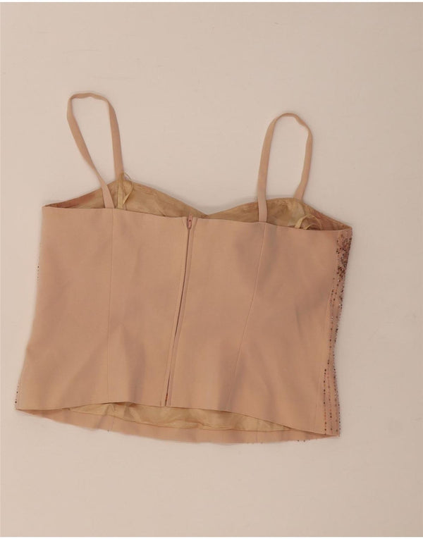 Musani Couture Womens Crop Cami Top UK 16 Grand Triacétate Floral Beige