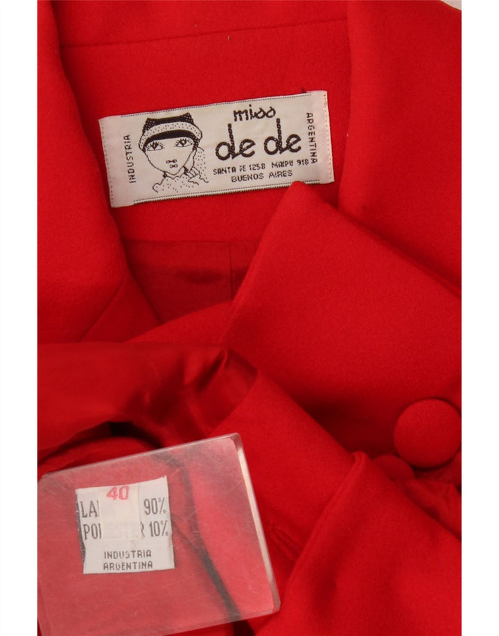 vintage Femme 4 Bouton Blazer Veste IT 40 Petite Laine Rouge