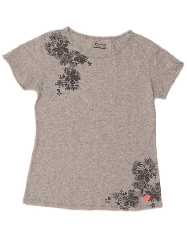 Lotto T-Shirt Femme Top UK 10 Petit Gris Floral Coton