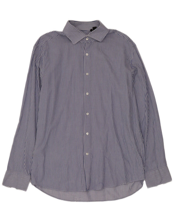 Hugo Boss Chemise homme Taille 43 17 XL Coton à fines rayures bleues