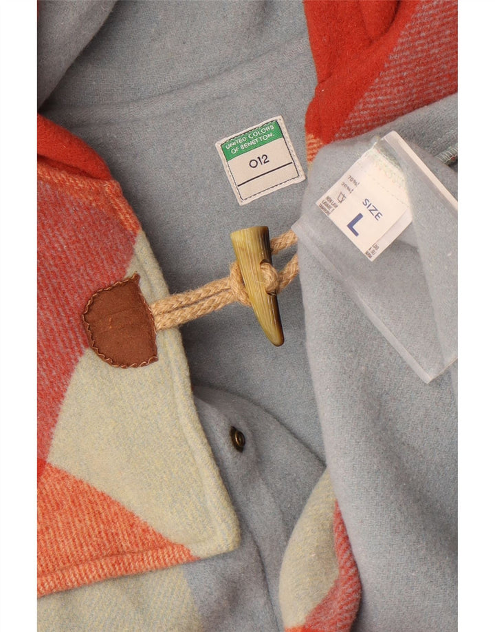 Benetton Duffle Coat à capuche pour femme UK 46 Large laine à carreaux multicolore