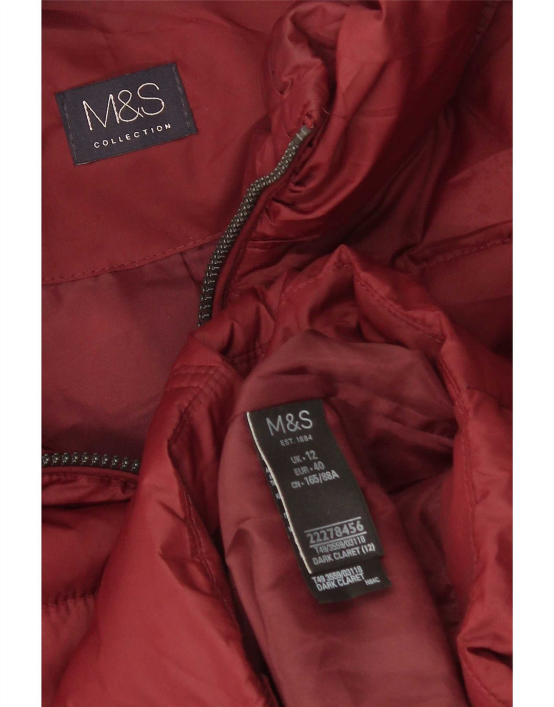 Marks & Spencer Veste rembourrée à capuche pour femme UK 12 Polyester bordeaux moyen