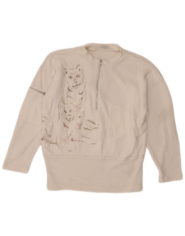 Together Pull graphique à col zippé pour femme UK 10/12 Blanc moyen