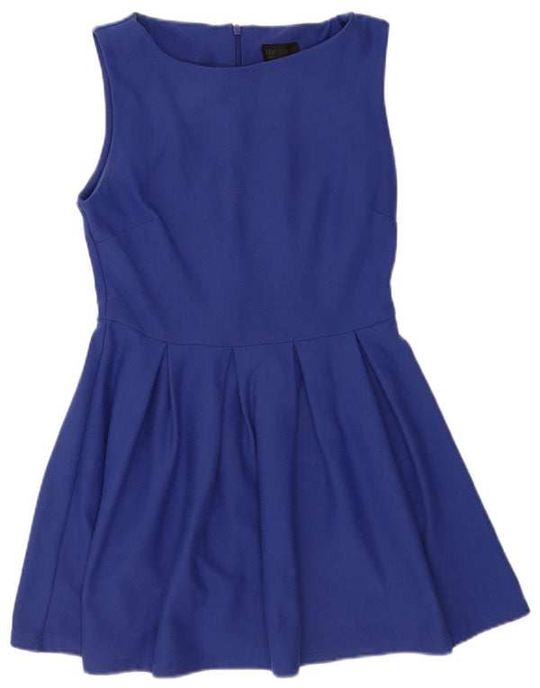 Topshop Robe trapèze sans manches pour femme UK 10 Petit Bleu Polyester