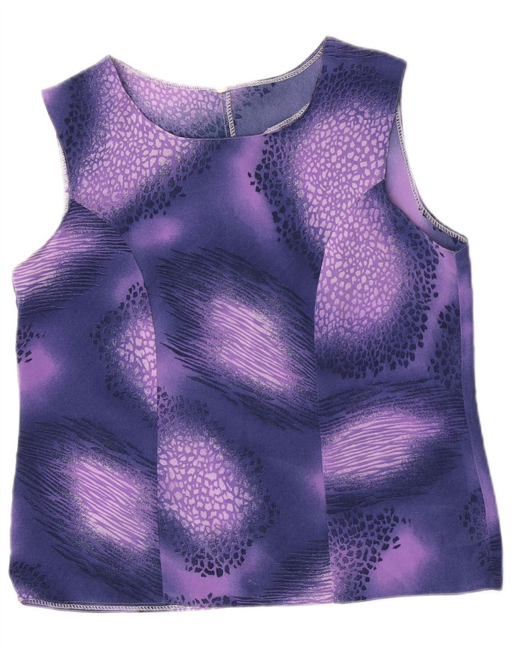 vintage Femme Blouse Sans Manches Top IT 44 Moyen Violet Tacheté