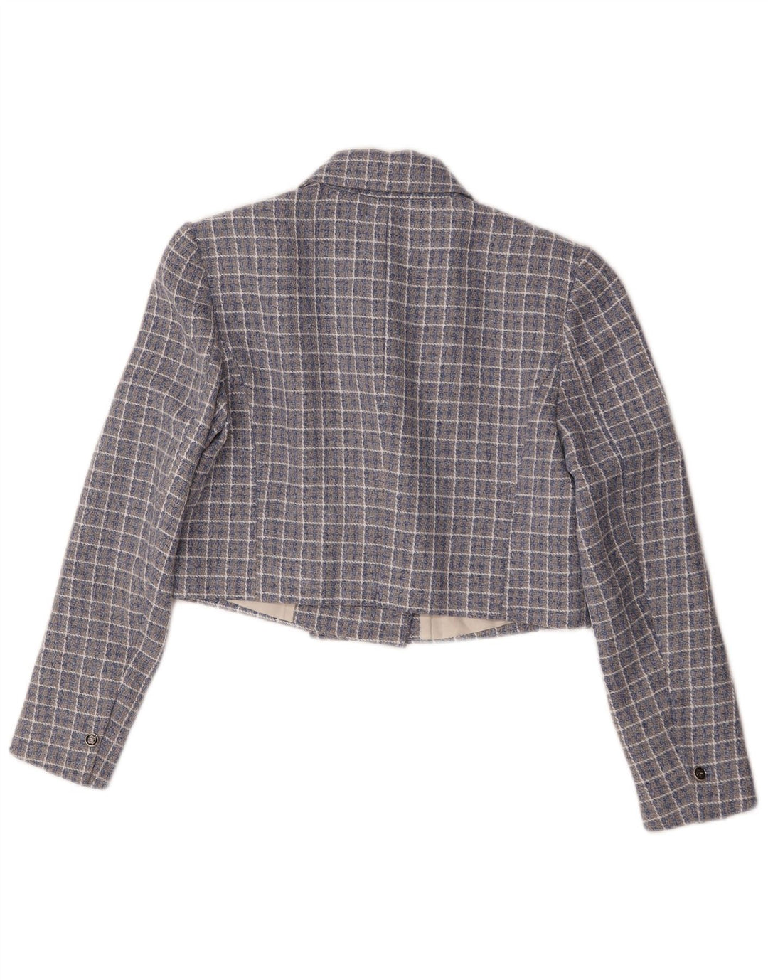 Zara Veste blazer courte à double boutonnage pour femme UK 14 Bleu moyen à carreaux