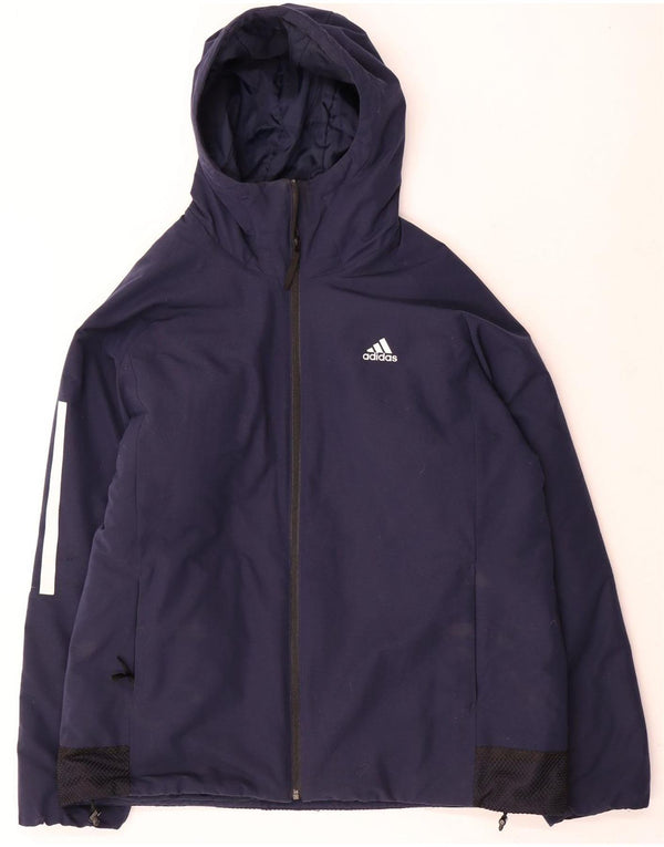 Adidas Veste coupe-vent à capuche pour homme UK 40 Large Bleu marine Polyester