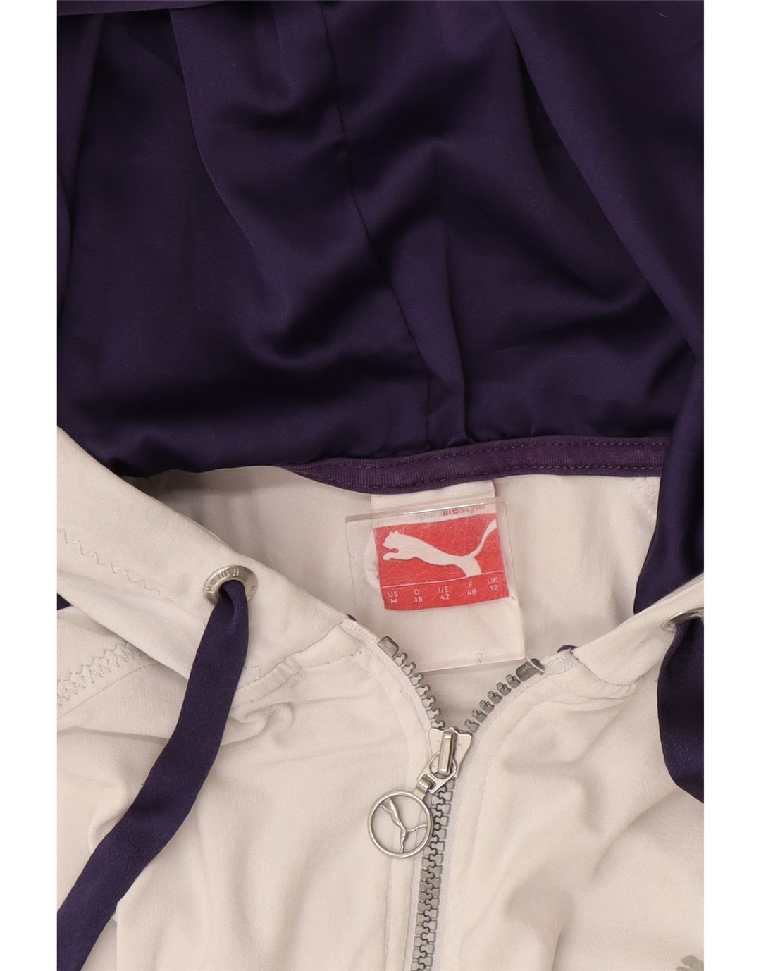 Puma Pull à capuche zippé pour femme UK 12 Medium Blanc Colourblock