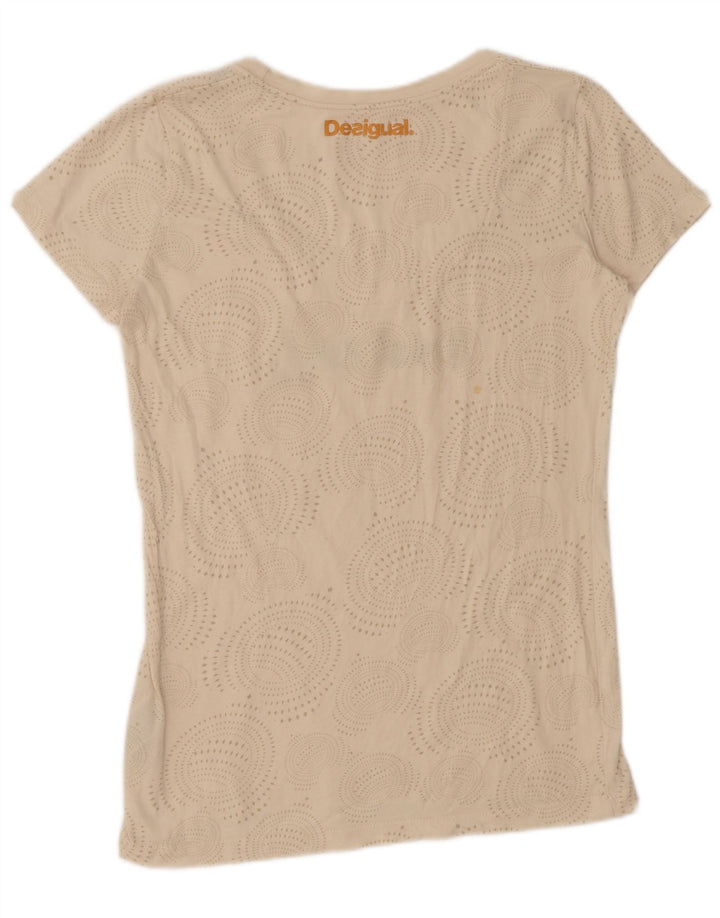DESIGUAL T-shirt graphique pour femme UK 14 Grand coton à pois beige