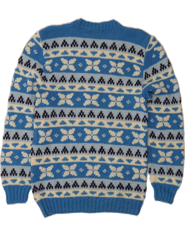 VINTAGE Mens Crew Neck Jumper Sweater Small Blue Fair Isle