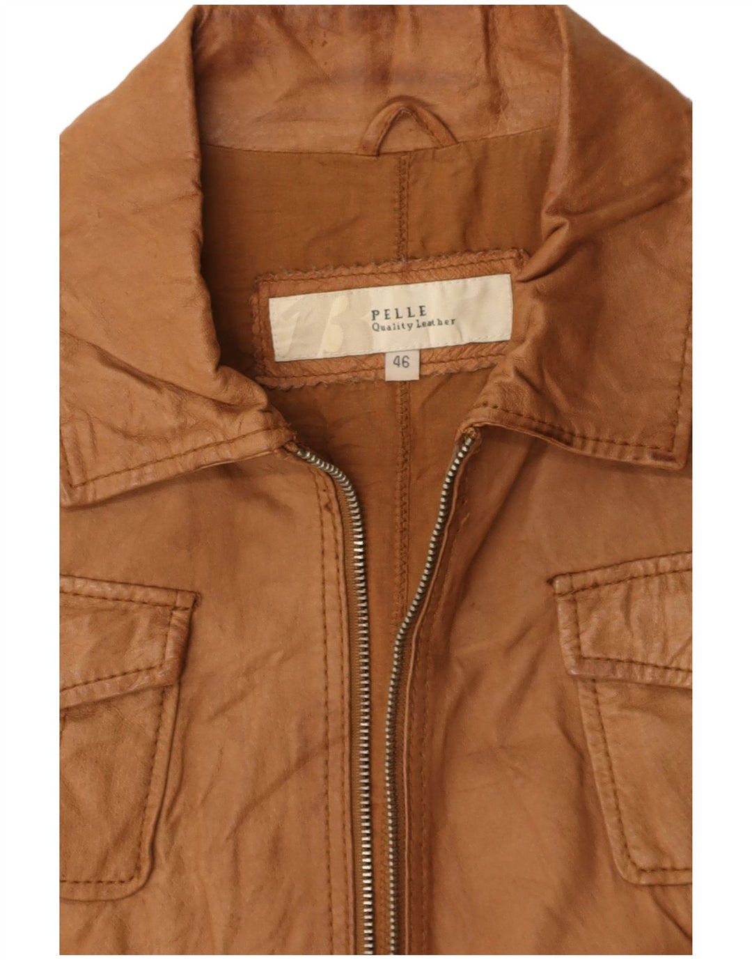 BATA Womens Bomber Leather Jacket IT 46 Large Brown Leather