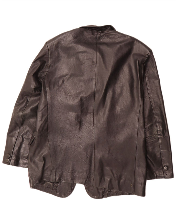 vintage Homme 3 Boutons Veste Blazer En Cuir IT 54 XL Noir