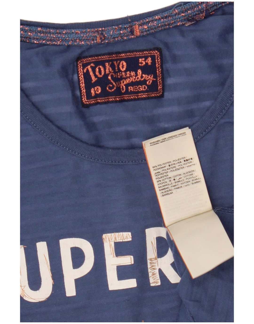 Superdry Femme Graphic T-Shirt Top UK 10 Small Bleu Polyester