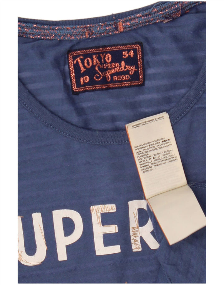 Superdry Femme Graphic T-Shirt Top UK 10 Small Bleu Polyester