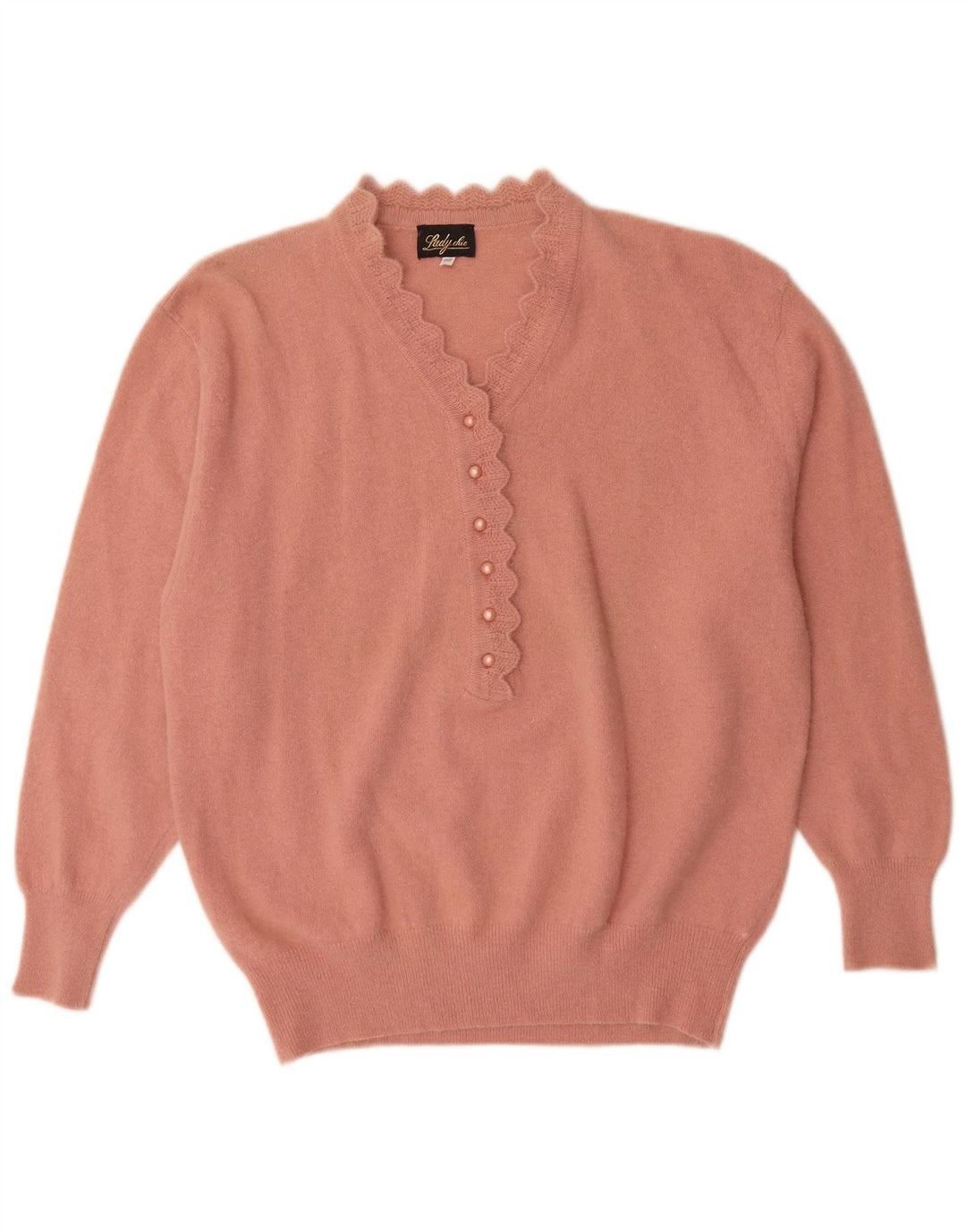 vintage Womens Button Neck Jumper Pull IT 52 2XL Rose Angora