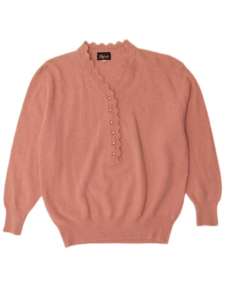 vintage Womens Button Neck Jumper Pull IT 52 2XL Rose Angora