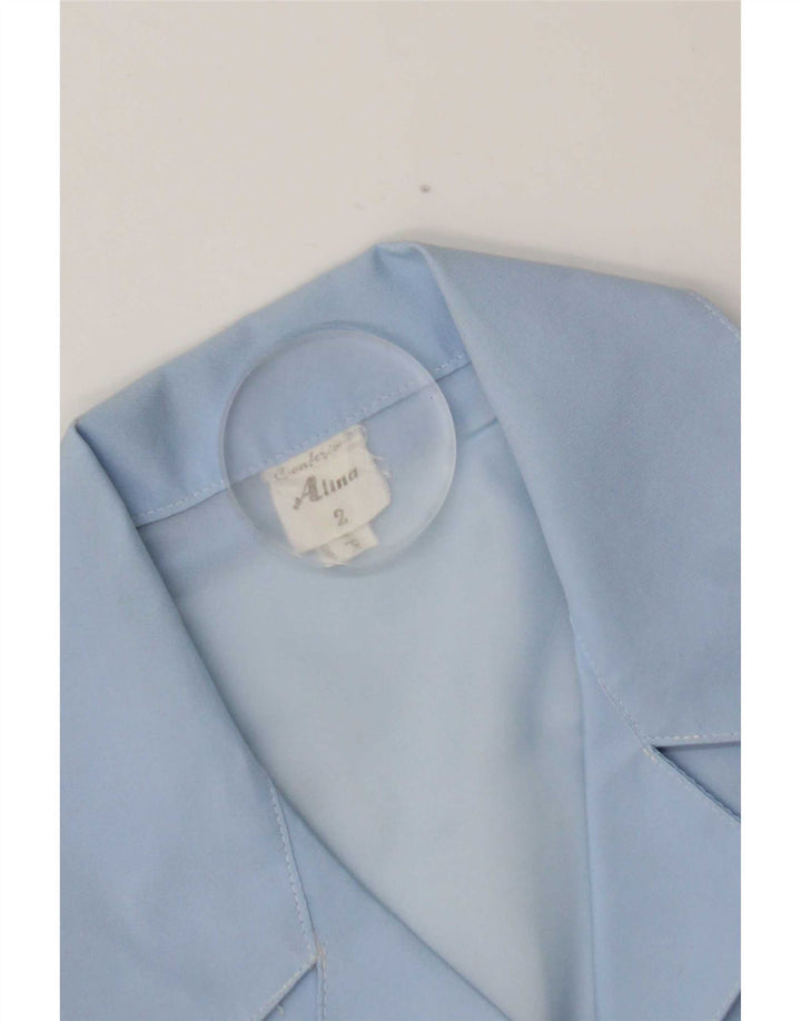vintage Femme Chemise à manches courtes Blouse UK 14 Polyester Bleu Moyen