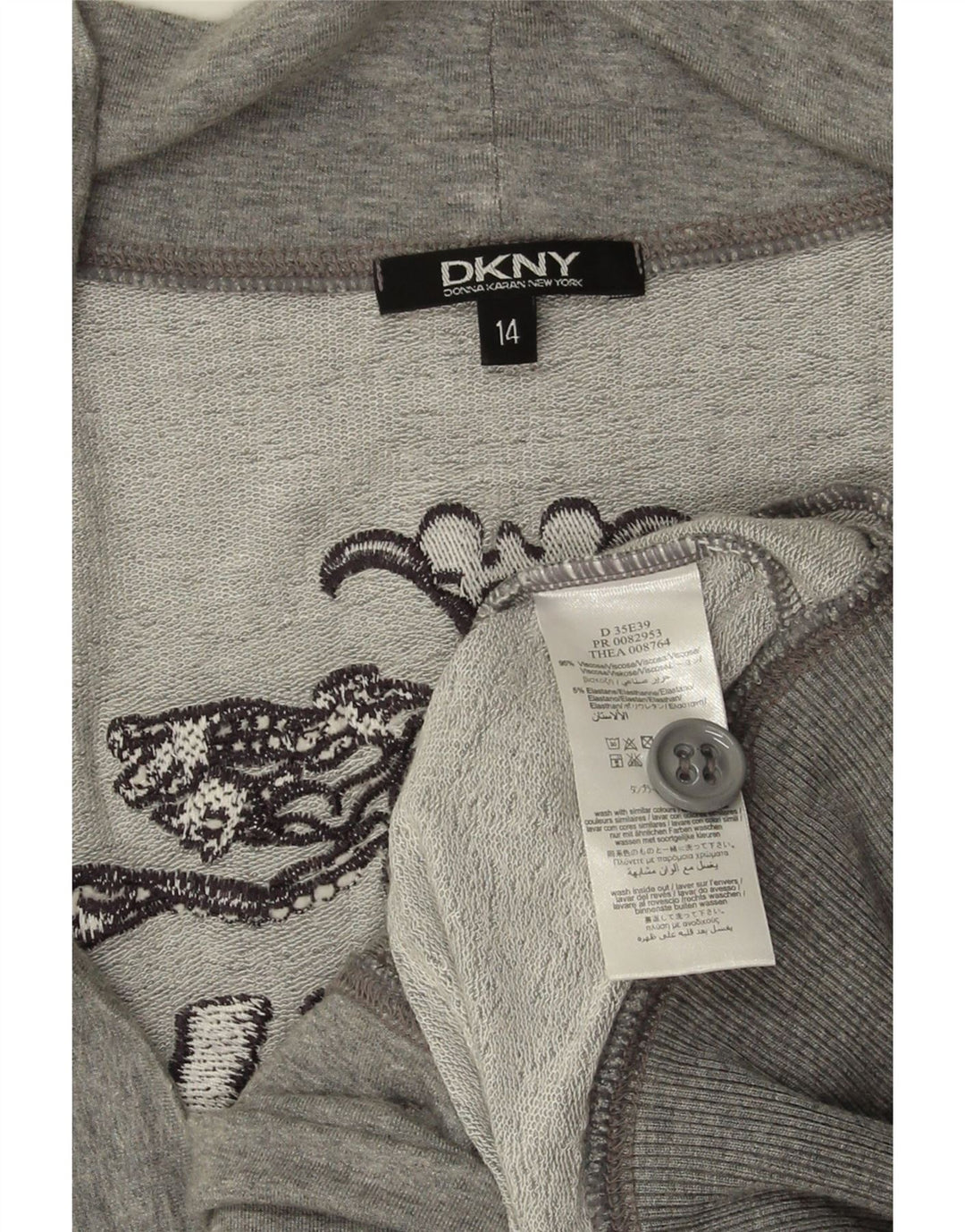 DKNY Pull Cardigan Graphique Femme UK 14 Viscose Chiné Gris Moyen