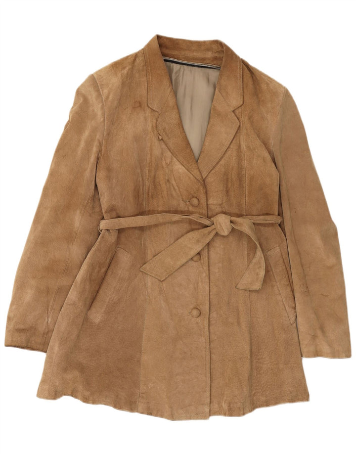 vintage Femme Suède Pardessus UK 14 Beige Moyen