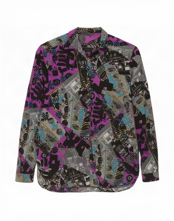 vintage Femme Motif Abstrait Chemise UK 14 Moyen Multicolore