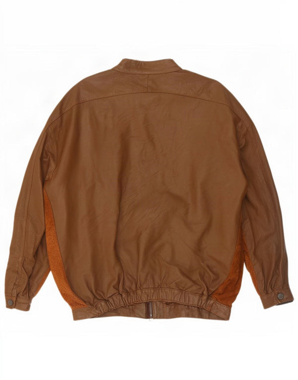 Veste en cuir Bomber homme vintage UK 38 Colorblock brun moyen