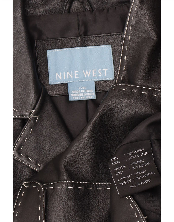 Nine West Veste blazer en cuir à 3 boutons pour femme UK 16 Grand cuir noir