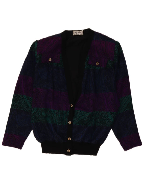 VINTAGE Pull Cardigan Femme UK 16 Grande Laine Paisley Multicolore