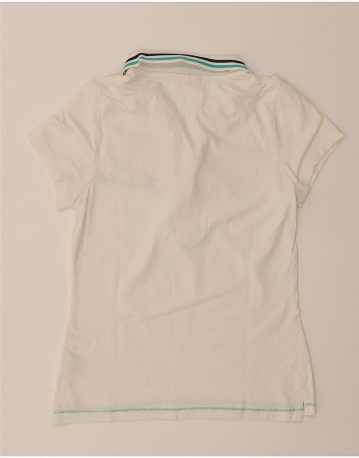 THINK PINK Polo graphique pour femme UK 8 petit coton blanc