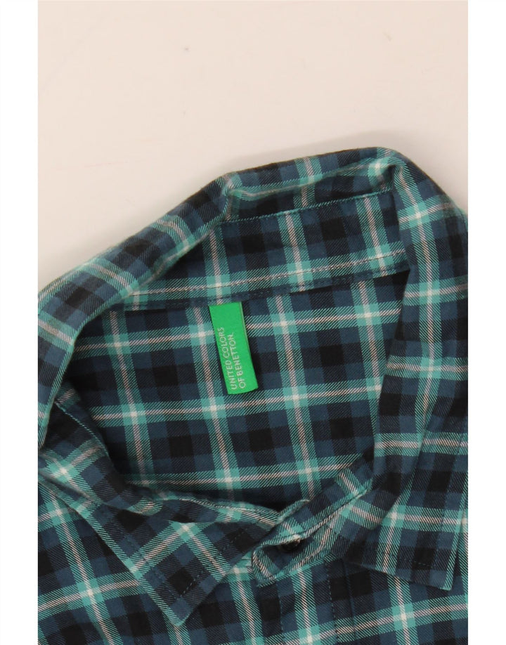 Benetton Chemise haute en flanelle pour homme Motif vichy bleu marine