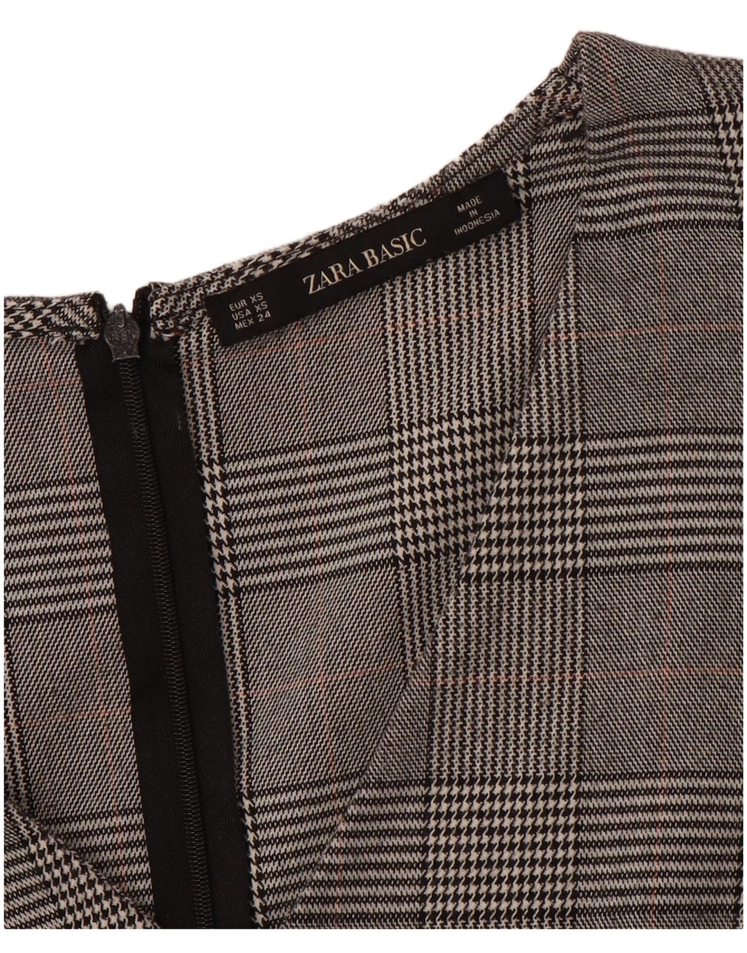 ZARA Robe fourreau à manches 3/4 pour femme UK 6 XS Gris pied-de-poule