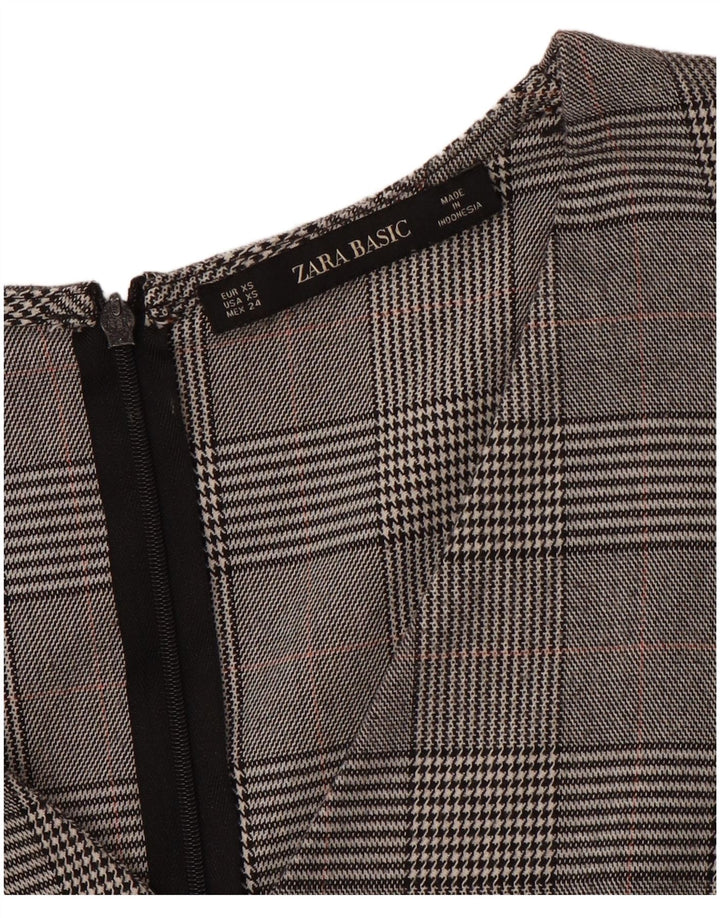 ZARA Robe fourreau à manches 3/4 pour femme UK 6 XS Gris pied-de-poule