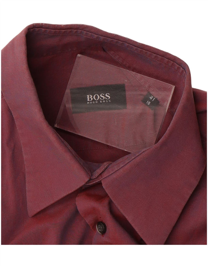 Hugo Boss Mens Shirt Size 41 16 Large Burgundy