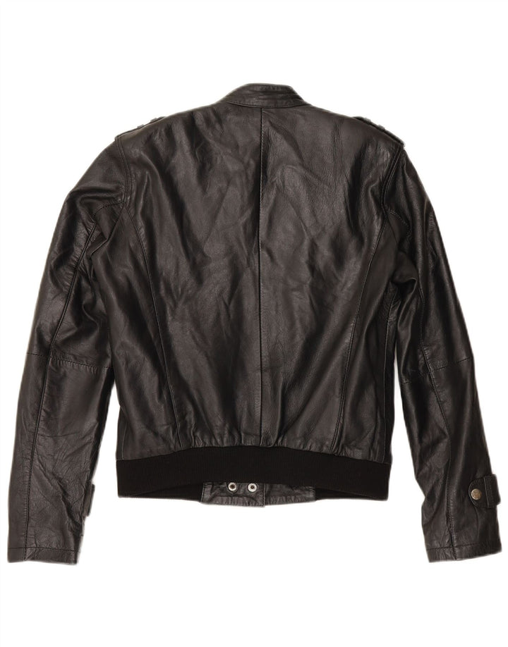 veste de course en cuir militaire femme vintage UK 12 cuir noir moyen
