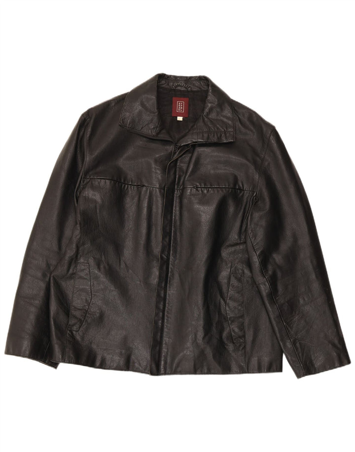 STEFANEL Veste en cuir pour homme UK 40 Grand cuir noir