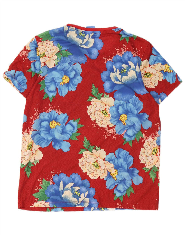 ADIDAS T-shirt graphique pour femme UK 14 Grand rouge floral en polyester