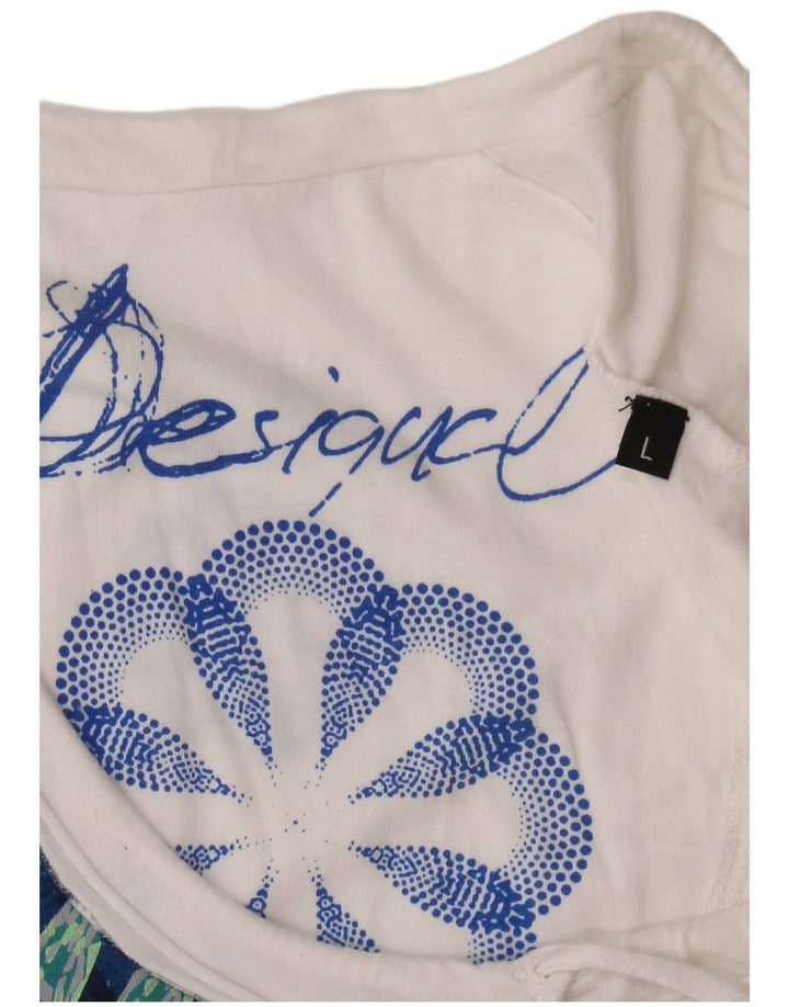 Desigual T-shirt graphique pour femme UK 14 Large Blanc Floral