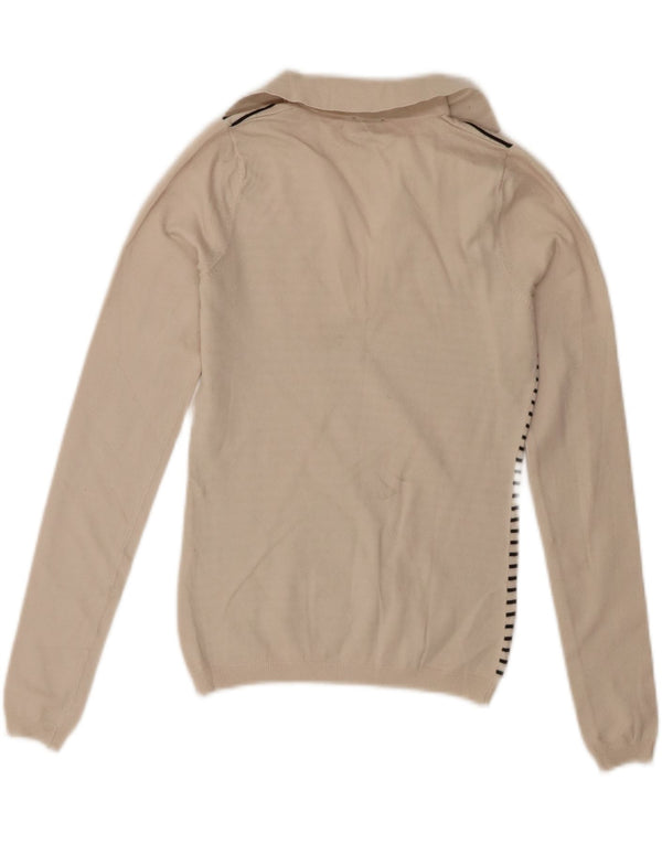 CALVIN KLEIN JEANS Pull à col polo pour femme UK 10 Small Off White