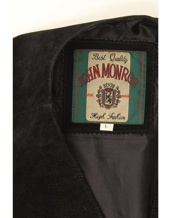 John Monroe Gilet en daim pour homme Grand cuir noir